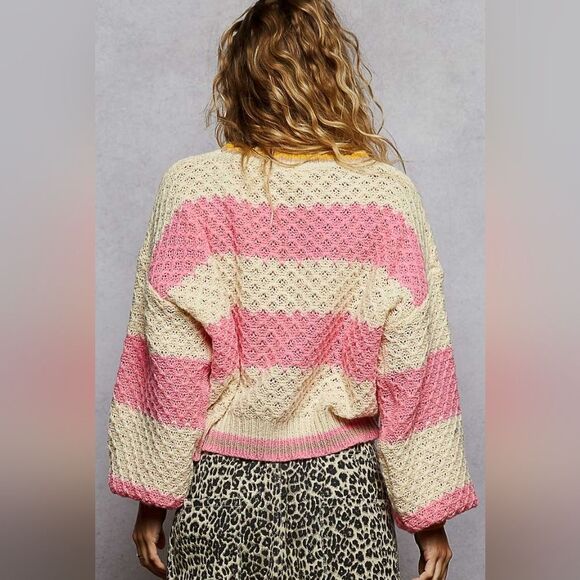 POL Pink and Cream Striped Textured  Sweater sz Small - Picture 5 of 6